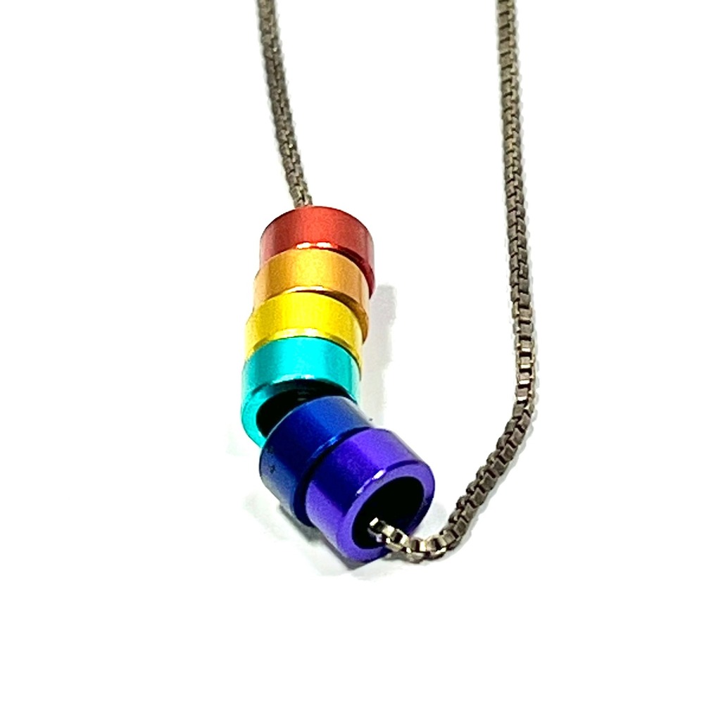 LGBTQ Pride Rainbow Barrel Bead Necklace Colorful Unisex Pendant Chain Gay June - Picture 5 of 7